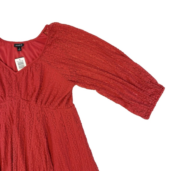 Torrid Plus Size 2 - 2X (18-20)  Mini Lace Fit Flare Dress Red 3/4 Sleeves NWT - Picture 10 of 16
